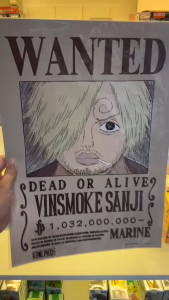 Poster Wanted Sanji A3 - Lệnh Truy Nã Đầu Bếp Băng Mũ Rơm 1.032 Tỷ Belly