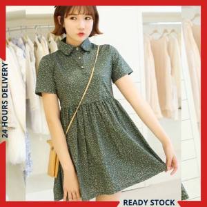 CFBOUTIQUE Korean Style Trendy Women Fashion Collared Mini Floral Frilled Ladies Casual Summer Dress