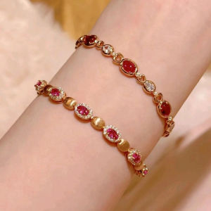 Youngver Vintage Pigeon Blood Red Zirconium Oxide Alloy Bracelet Womens Handcrafted Matte Finish Silver Plated Fashion Jewelry