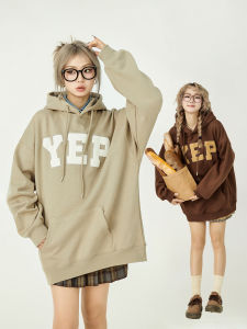 เสื้อสเวตเตอร์มีฮู้ดแบบมีฮู้ดสไตล์อเมริกันย้อนยุคสำหรับผู้หญิง ฤดูใบไม้ผลิและฤดูใบไม้ร่วง ทรงหลวม แขนยาว ปกติ ปกติ