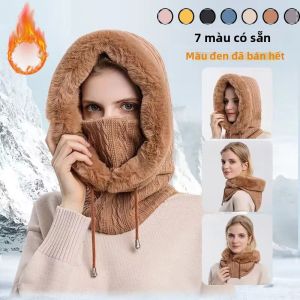 Bộ Mũ Len Giữ Ấm Mùa Đông Cho Nữ Mũ Trùm Đầu Bằng Lông Thú Mũ Len Dệt Kim Mũ Trùm Đầu Giữ Ấm Cổ Chống Gió Khi Đi Bộ Đường Dài Đạp Xe Ngoài Trời
