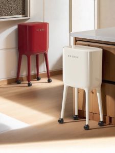 Elegant Long-Legged Indoor Trash Can Living Room Wheel-Moveable High-Tall Bin Press-Open Wide-Use Household Garbage Can
