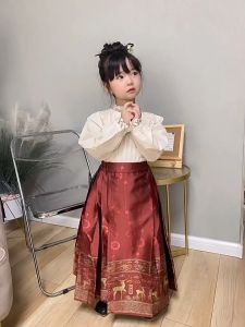 [1-9 Years] daidai (Ready Stock) Children Girl Mamianqun Hanfu Horse Face Skirt Hanfu Shirt Blouse 双面刺绣马面裙女童国潮中国风古装汉服春秋宝宝女孩唐装套装儿童童装