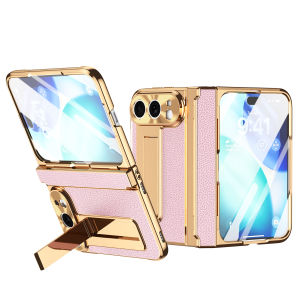 szhaiyu | For iPhone DuoLuxury Leather Electroplating Magnetic Case With Bracket Hinge Tempered Glass Protective Film Shockproof Cover