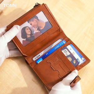 Genuine Leather Mens Wallet Top Grain Cowhide Zip Wallet Card Holder with SIM Card Slot Perfect Gift