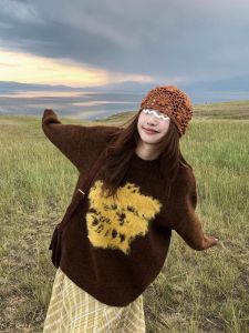 American Retro Soft Plush Knitted Oversize Casual Long Sleeve Pullover Autumn Season Womens Fashion Nourishing Comforting Sweatshirt