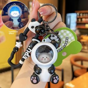 Cute Luminous Astronaut Panda Keychain Night Light Doll Gift Couple Backpack Starry Sky Pendant Womens Creative Festival Supplies