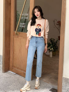 กางเกงยีนส์ทรงตรงเอวสูงบุขนแกะสำหรับผู้หญิง กางเกงขายาวทรงขากระบอกเล็กทรงเข้ารูป ฤดูใบไม้ร่วง 2025 ใหม่ กางเกงยีนส์ผู้หญิงทรงหลวมสบาย ๆ สำหรับวัยรุ่น