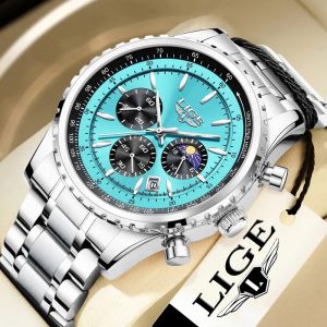 LIGE Luxury New Men Watch Quartz Man Watches Waterproof Luminous Watch for Men Date Chronograph Sport Wristwatch + Box