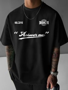 Mens new fashionable letter printed micro elastic breathable round neck T-shirt summer outdoor urban high street top