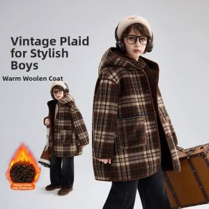Ask Junior | Winter New Warm Boys Hooded Plaid Contrast Jacket