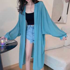 Womens Summer New Ice Silk Sun Protection Cardigan Long Sleeve Open Front Coat Shawl Air Conditioner Cover up Midi Length