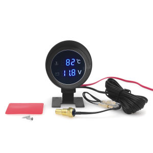 RYSJM | ℃ & ℉ Round LED Digital Water Temp with Temperature Sensor 10mm 1/8npt Voltage with Engine Overheat Alarm Voltage Monitor 2 In 1