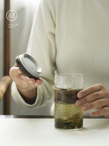 Chinese Style Hammer Pattern Moon Tooth Green Tea Cup Office Water Glass Filter with Lid Brewing Cup Tea Water Separation Personal Cup