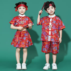 LOlanta ชุดตรุษจีนแบบดั้งเดิม2ชิ้นสำหรับเด็กฮิปฮอปแจ๊สเต้นรำประสิทธิภาพเครื่องแต่งกายชุดฮันฟู4-14Years