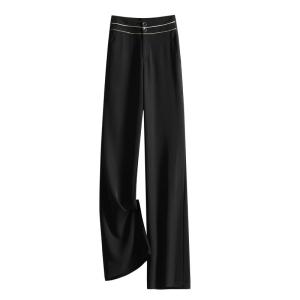 TUOYUN | Black Ice Silk Wide Leg Pants Women Summer Thin High Waist Drapey Small Size Slim Straight Suit Pants Asymmetrical Original Style