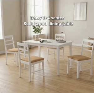 BETTY FURNITURE DAISY 1+4 White Solid Wood Dining Table With Sponge Seat Chair / Minimalist Dining Table