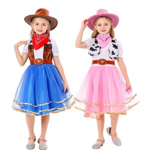 New Cosplay Western Cowboy Mesh Dress Princess Halloween Performance Costume for Girls Childrens Day Pure E-commerce Sale