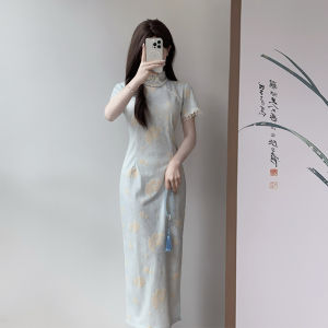 New Chinese Style Blue Qipao Dress