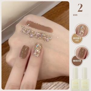 ยาทาเล็บเจลกลิตเตอร์ลายชาคาราเมลนม 2 ชิ้น ขนาด 15 มล. สำหรับฤดูใบไม้ร่วง แห้งด้วยแสงยูวี/แอลอีดี ของขวัญสำหรับผู้หญิง เหมาะสำหรับตกแต่งเล็บในชีวิตประจำวัน