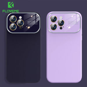FLOVEME Original Soft Liquid Silicone Large Window Phone Case For iPhone 15 14 13 12 Pro Max 15 Plus With Camera Glass Film Protector Frosted Skin Feel Shockproof Protection Back Cover For iphone 15 14 13 12