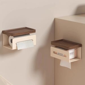 Bathroom Wall-Mounted Tissue Box Holder Toilet Paper Rack Roll Paper Storage Shelf Decorative Hub Household Organizer