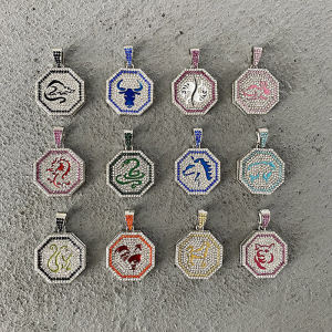 Carmen Jackie Chan Adventures Twelve Zodiac Pendant Necklace Niche Hip-hop Street Versatile Full of Crystals Men and Women Accessories Fashion