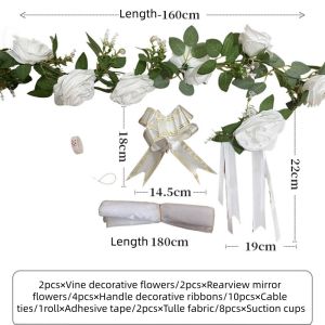 Wedding Car Flower Kit V-Shape Realistic Floral Kit Bridal Vehicle Decor Easy Install & Paint-Safe Just Married Car Accessory