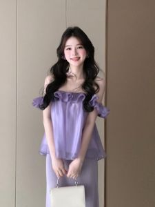 CHANGTONG | French Off-the-Shoulder Ruffle Blouse 1 Piece