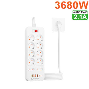Phích Cắm EU Dán Cường Lực AC Với Cổng USB Type-C 3680W Multitap Dây Nối Dài 1.8M Ổ Cắm Mạng Lọc Chống Sét Cho Sử Dụng Thương Mại & Nội Địa