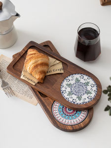 Solid Wood Tray Japanese Breakfast Coffee Tea Water Cup Tray Dry Pour Tea Tray Afternoon Tea Set Bread Dessert Dessert Plate