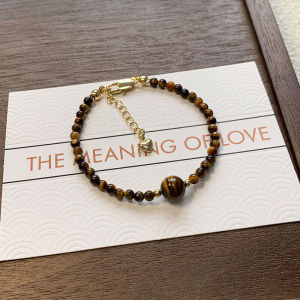 Natural Tiger Eye Stone Bracelet Luxury Minimalist Elegant Brown Beaded Womens Vintage High-End Fashion Jewelry Accessory