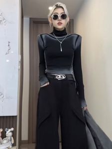 plus Size Womens Fleece Lined Retro American Style Top Slim Fit High Collar Base Shirt Autumn Winter Inner Wear Long Sleeve T-Shirt