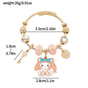 Sanrio | Sanrio My Melody Themed Bracelet Zinc Alloy with Pink Enamel Pendant & Sparkly Crystals Adjustable Bangle