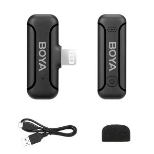 BOYA BY-WM3T2 D1/D2 Wireless Microphone Lapel Mic Noise Cancelling Mic Plug&Play Mini Mic for Vlogging iPhone iPad MFI Certified Lightning Port