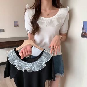 Korean Fashion Summer Ruffle High Waist Cropped U Neck Top Croptop