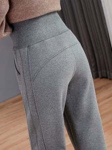 กางเกงกีฬาผ้าขนแกะสำหรับผู้หญิง ทรงเอวสูง ทรงหลวม ทรงเข้ารูป ทรงลำลอง ฤดูใบไม้ร่วง/ฤดูหนาว กางเกงขายาวทรงเข้ารูป