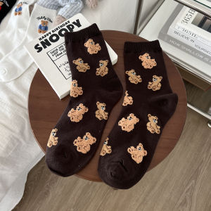 Cute Socks Children Pure Cotton Mid-Calf Length Socks Bear Students Long Socks Ins Trendy Socks Japanese Girls Spring and Autumn Small White Socks