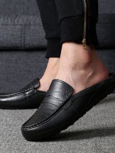 Spring Summer Mens Korean Style Half Slip-On Plastic Bean Bean Shoes Beach Sandals Try-On Room Waterproof Work Shoes Leather Slippers