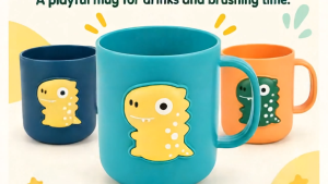 Damda Dinosaur Toothbrushing Cup | Plastic Rinsing Mug with Handle for School & Home Gift Idea