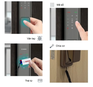 Khóa cửa điện tử Bosch FU750DE xám đen mở khóa vân tay mật mã thẻ từ hỗ trợ app wifi