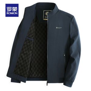 ROMON | Lormen Mens Collared Jacket Casual Short Style For Middle-Aged And Elderly Fathers Business Leisure Workwear Windproof Polyester Fiber