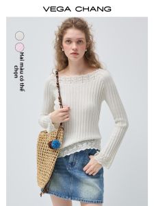 VEGA CHANG | Áo Blouse Knitwear Mới Có Gỗ Ren Giúp Gọn Gàng