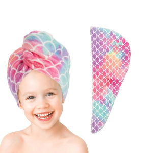 1 Pc Kids Hair Towel Wrap – Soft Microfiber Fish Scale Cap Fast Drying Lightweight & Essential for Bathroom & Home