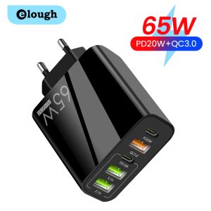 Elough เครื่องชาร์จ USB ชนิด C 5พอร์ต65W โทรศัพท์มือถืออะแดปเตอร์เครื่องชาร์จเร็ว PD QC 3.0ผนังเครื่องชาร์จอย่างรวดเร็วสำหรับ iPhone Xiaomi แท็บเล็ตแมคบุ๊ค