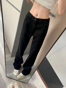 กางเกงยีนส์ทรงตรงสีดำ Cleanfit ทรงสลิมฟิต กางเกงยีนส์ทรงตรงสำหรับผู้ชายและผู้หญิง กางเกงยีนส์ทรงสลิมฟิตสำหรับฤดูใบไม้ร่วง