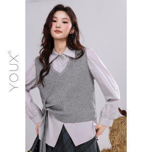 YOUXIANG | Bộ Áo Len Vest và Áo Sơ Mi Phong Cách Retro Thu