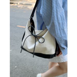 Casual Canvas Tote Bag for Women with Large Capacity Summer 2024 New Style Single Shoulder Crossbody Bag for Leisure and Commuting