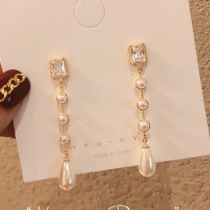 New Long Dangle Drop Earrings Crystal Earrings Heart Shaped Earring for Women Long Fringed Pearl Earrings Jewelry