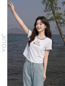 YOUXIANG | Áo Thun Cổ Tròn In Chữ Giúp Gọn Gàng Đa Năng
